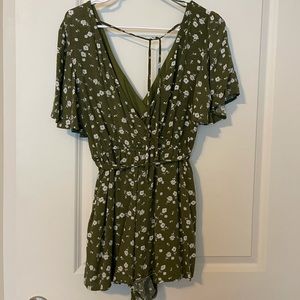Green with white flowers romper